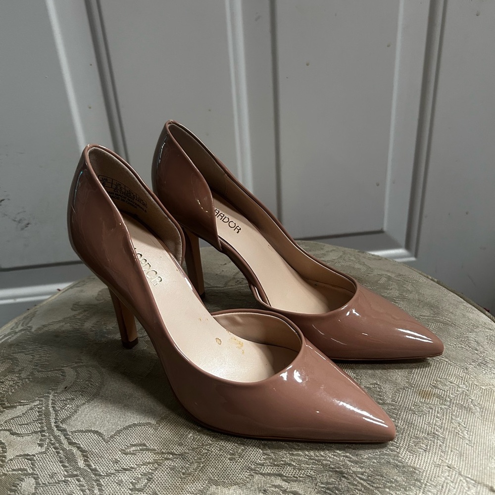 Jenn Ardor D’Orsay Patent Pointed-Toe Pumps in Nude Sz 6